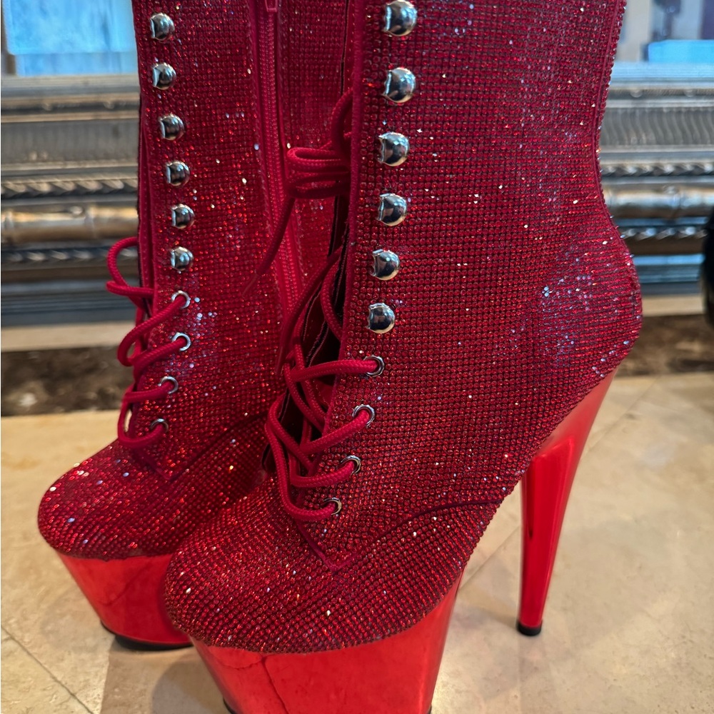 Stunning Ruby Red Pleaser Rhinestone Boots - Picture 2 of 9